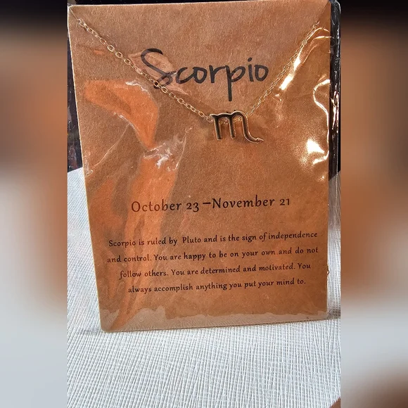Scorpio Zodiac Sign Necklace , Gold, 16” chain - Picture 1 of 3